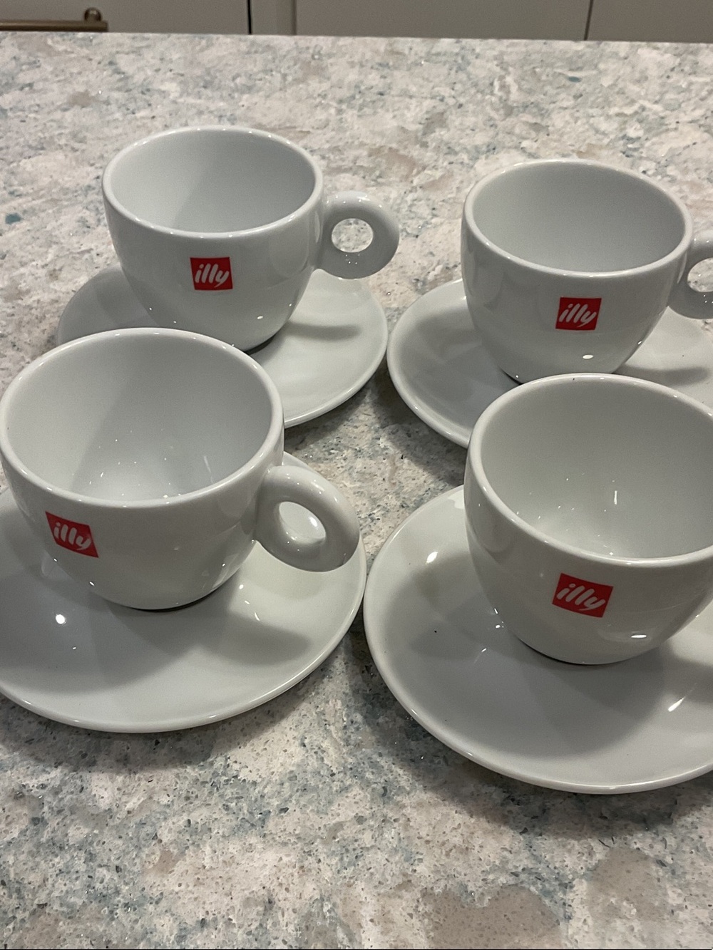 Illy White Porcelain Cappuccino Cups with Saucers - Set of 4